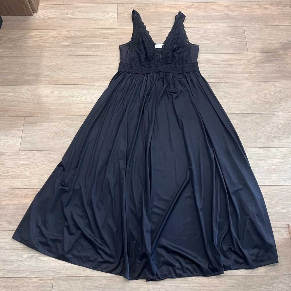 Vintage Black Lace Nightgown Maxi Dress Women Medium Whimsygoth Coquette Boho